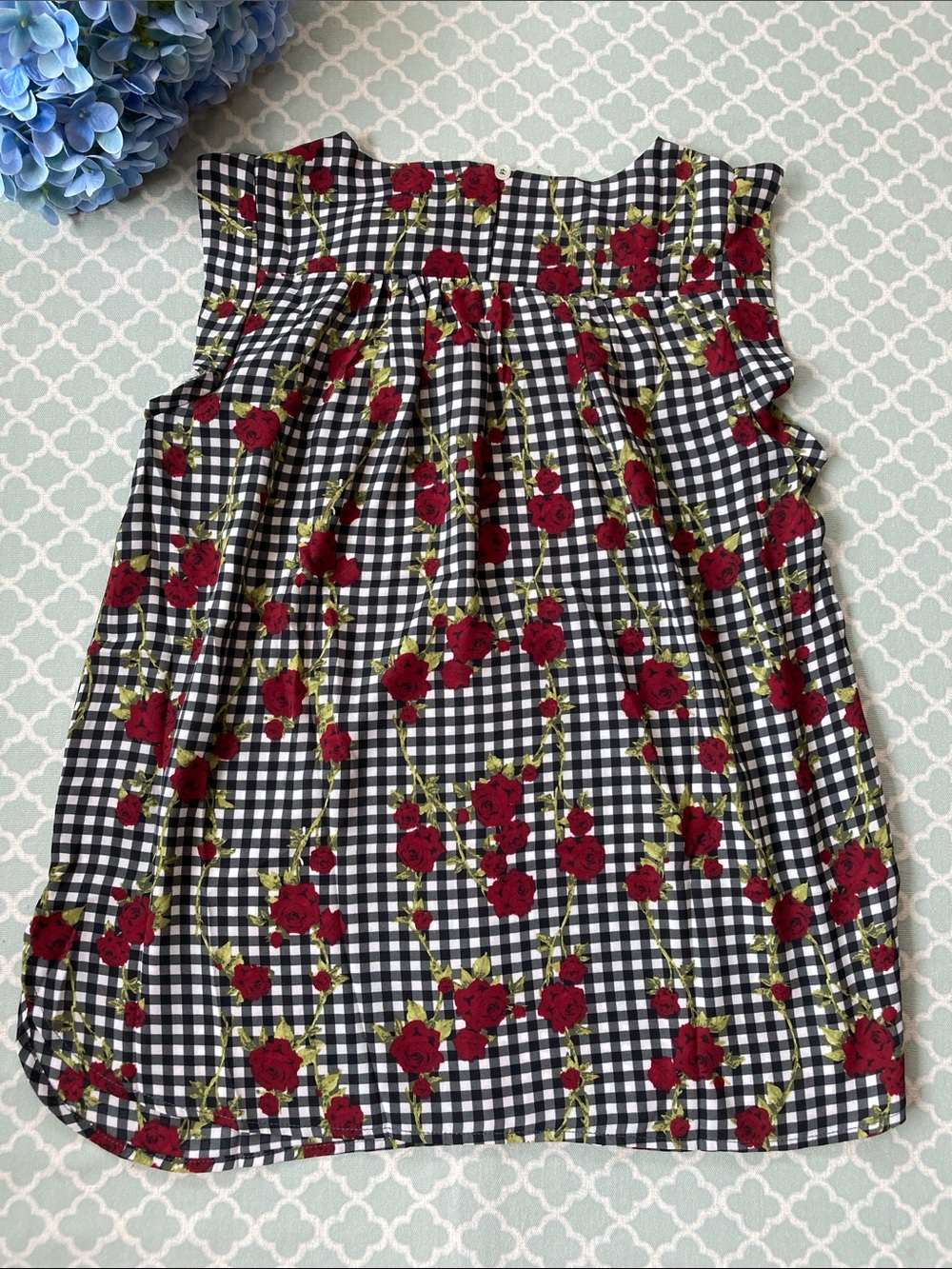 Premise Studio Checkered Floral Ruffle Blouse XS - Picture 2 of 7